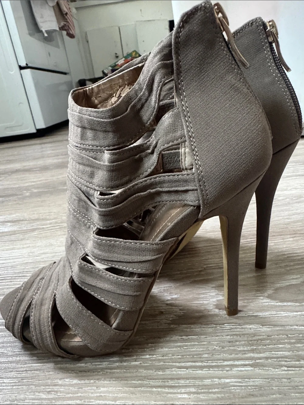 BCBGeneration Brown Multi-Strap Peep-Toe Heels - Picture 3 of 6